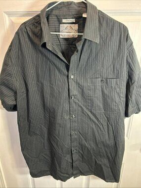 Bruno New York Mens Button-Down Shirt Dark Gray Stripe 2XLB Stretch Cotton